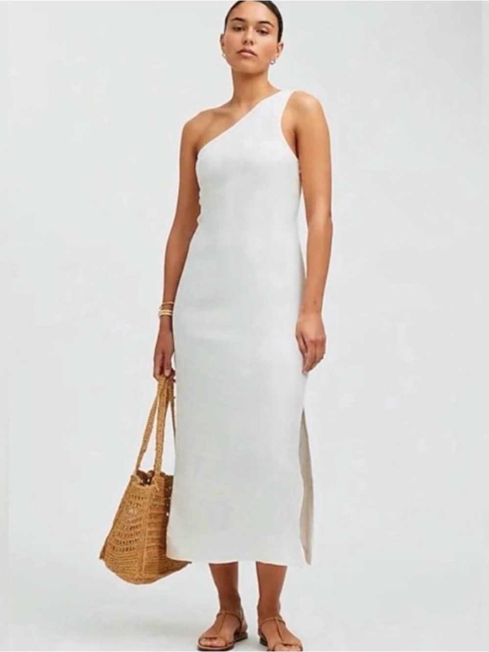 Madewell One Shoulder Linen Blend Midi Dress
